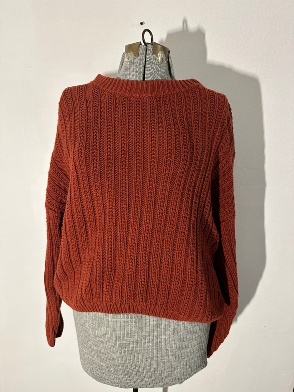 Ribbed Crewneck Women's Sweater - Rust
